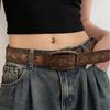 Vintage Brown Carved PU Leather Belt Women - Western Style Waistband Casual Jeans Accessory 105cm Length