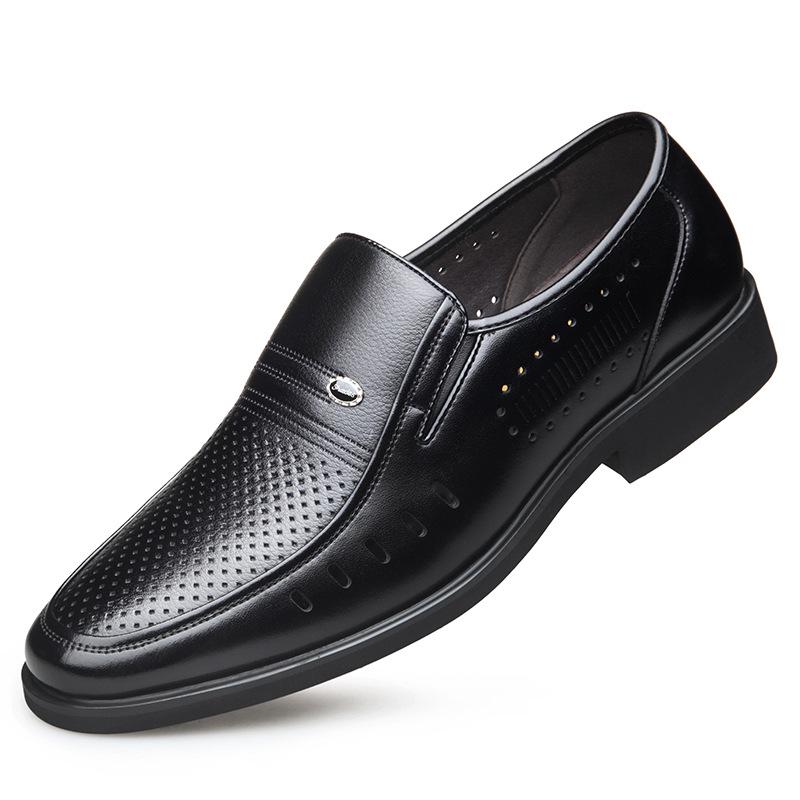 Men's Spring/Summer Hollow Leather Slip-On Shoes - Business Casual & Formal, Ideal for Middle-Aged and Elderly Dads