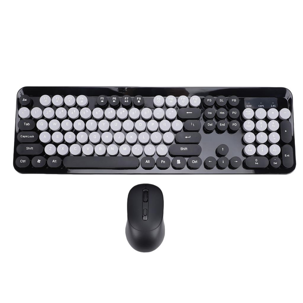 Wireless Cute Keyboard and Mouse 104 Keys Typewriter  Retro Round Keycaps Keyboard for PC Laptop Desktop Wireless Keyboard