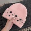 Solid Color Warm Beanie Versatile Windproof Cap Gift Rhinestone Knitted Hat  Travel
