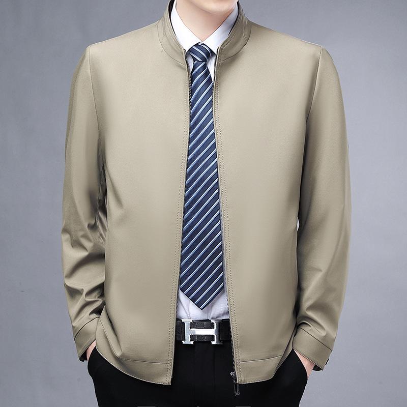 Dad Dress Stand Collar Jacket Zipper Shirt for Men Spring and Autumn New Middle-aged Men Business Casual Solid Color Coat