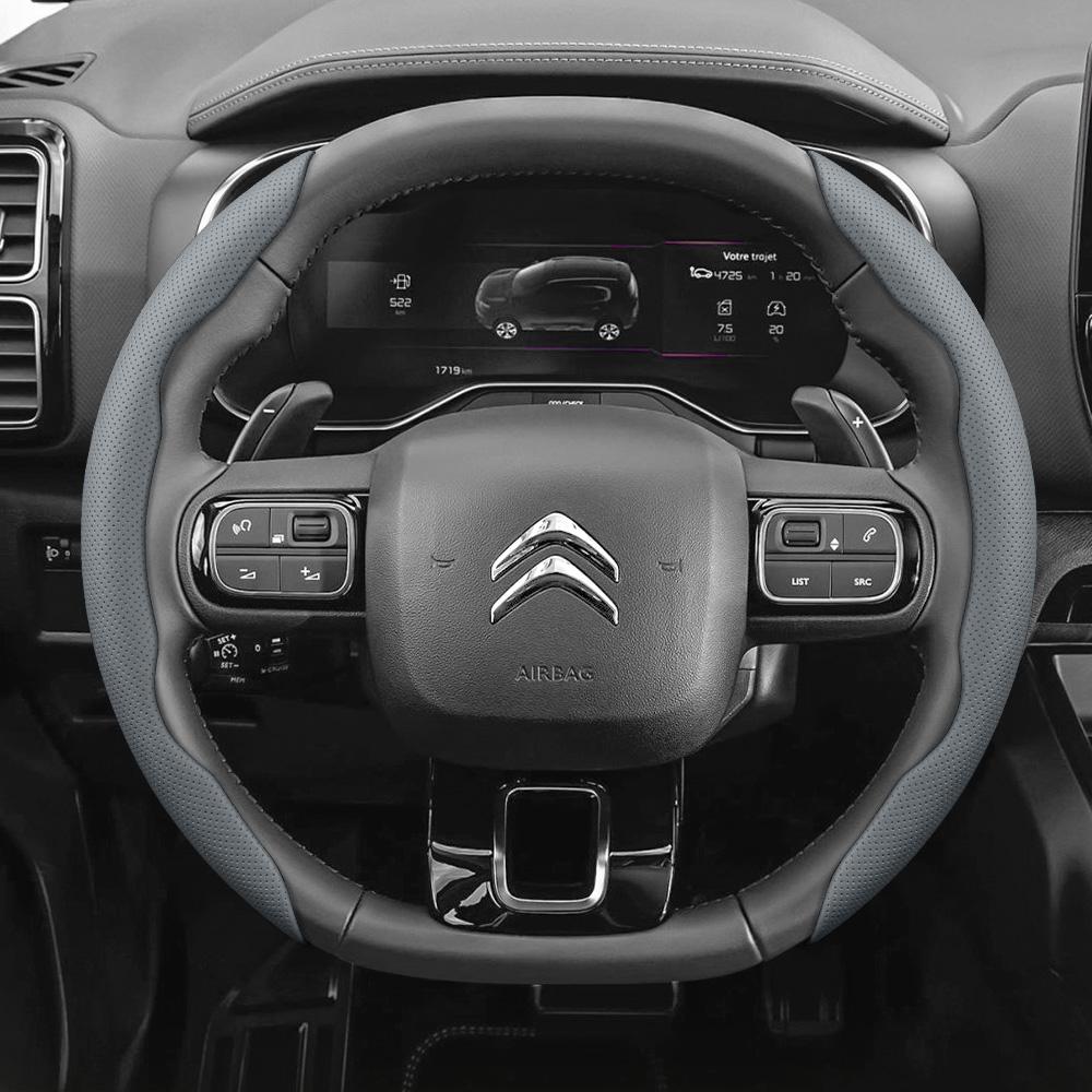 Suitable for Citroen Breathable Leather Steering Wheel Cover with Segmented Quick-Release Design, Non-Slip and Durable, for Models Such as C3, C4 X, B