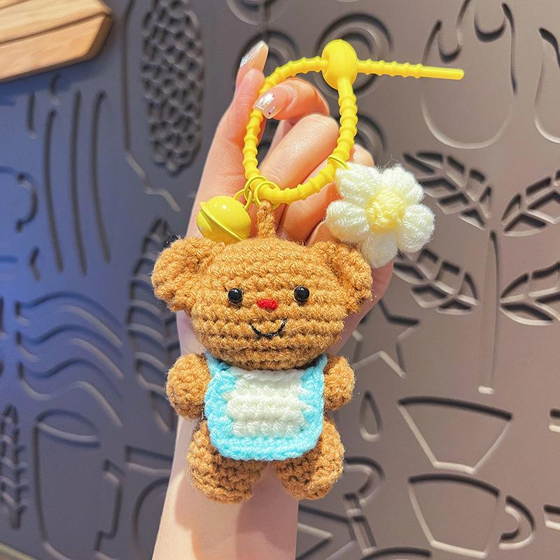 Cute Crochet Bouquet Mini Hand-knitted Flower Ring Car Bag Hanging Pendant Ornament Lover Valentine's Day gift Bag Charm