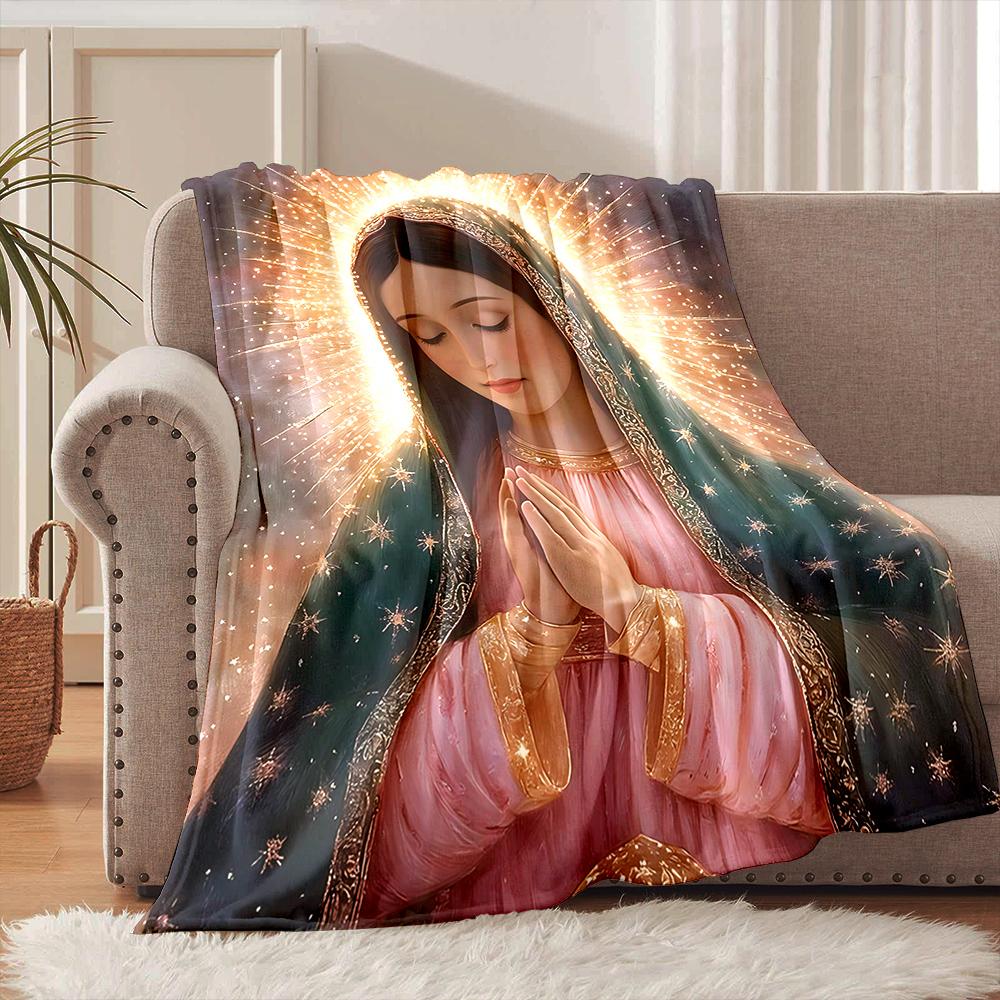 1PC Blessed Virgin Mary Print Blanket Warm Soft and Comfortable Home Travel Blanket Sofa Bedding Camping Cover Blanket for Gifts