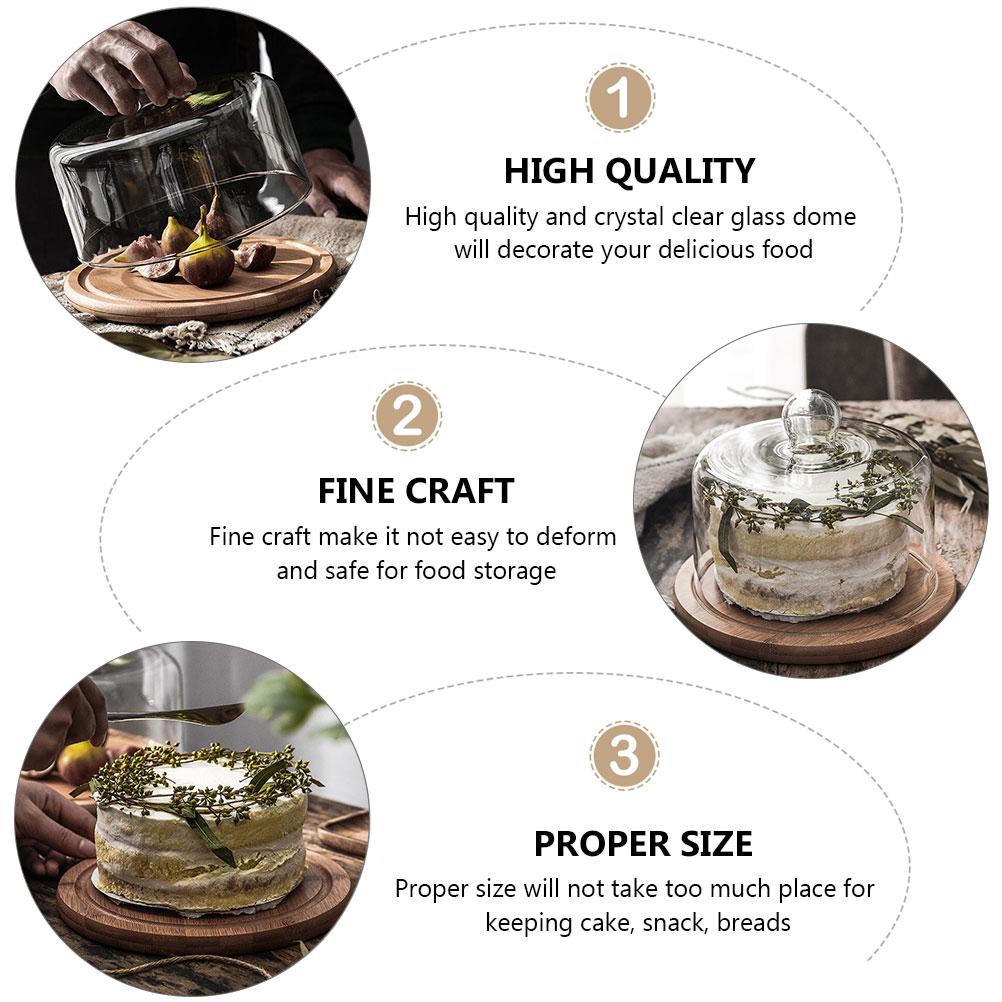 1 set Crystal Clear Glass Dome With Tray Protective Food Cover For Cake Dessert Display Stand Holder Gift Box Bag
