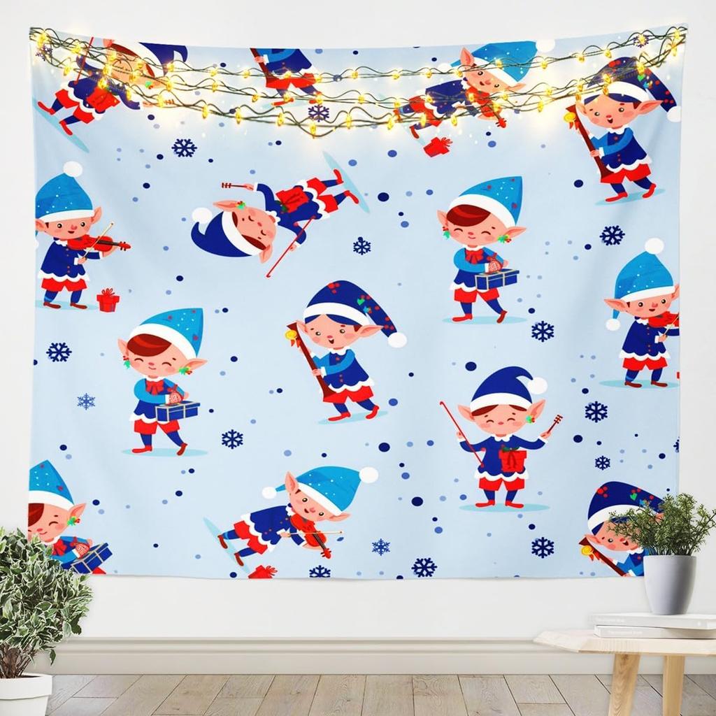 Vintage Merry Christmas Tapestry Santa Claus Tapestry Wall Hanging for Kids Boys Girls Christmas Deer Elk Wall Tapestry Xmas