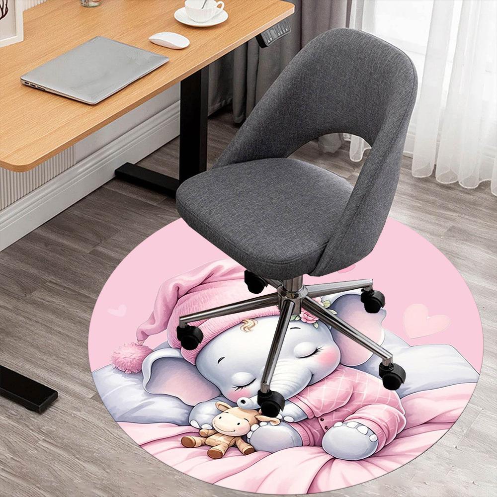

1PC Elephant Pink Cute Round Chair mat Area Rug - Non-Slip, Floor Mat for Office, Bedroom, home decor Christmas Gift c0528006 80cm