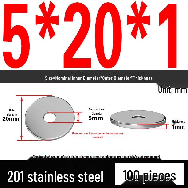 201 Stainless Steel Flat Washer Shim, GB97, Sizes M3 to M30