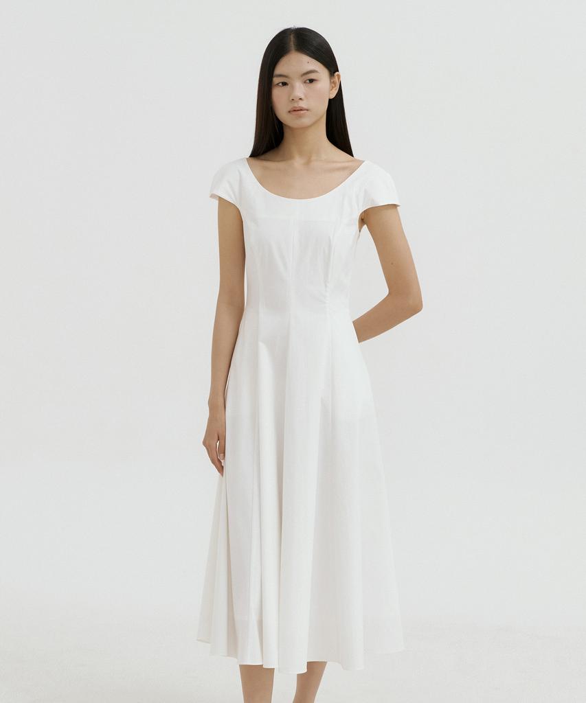 LUCIR ZU Mare Boatneck Flare Dress (Ivory)
