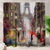 Rideau de douche décoratif Château moderne rouge Tour Eiffel Fleur de cerisier romantique Neuschwanstein Décor de salle de bain Tissus en polyester