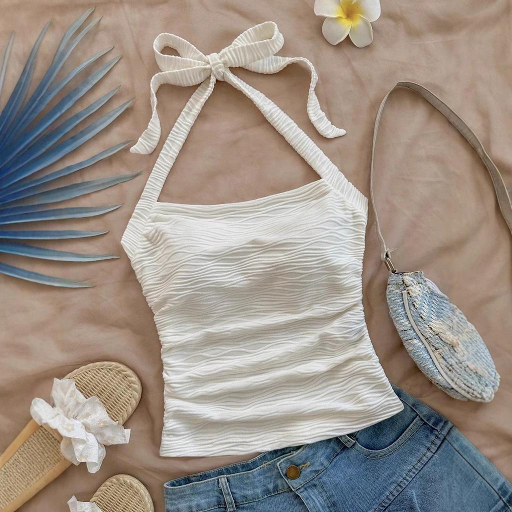 Women's Vacation Style Crop Top, Halter Neck Camisole, Sleeveless Short Tank Top