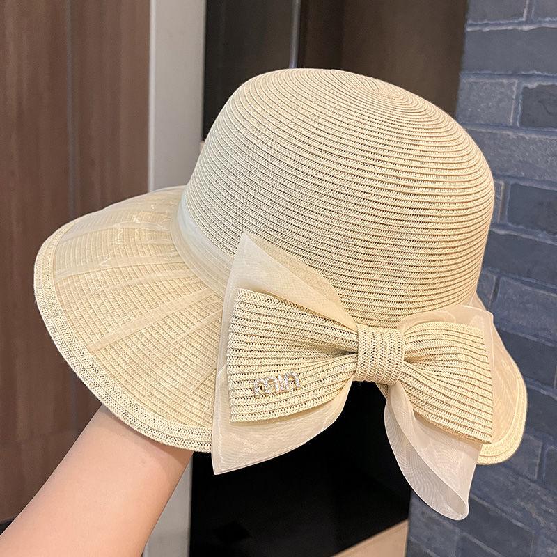 New Fashion Bow Hat Women's Summer Breathable Seaside Face Shading Sun Protection Sun Hat