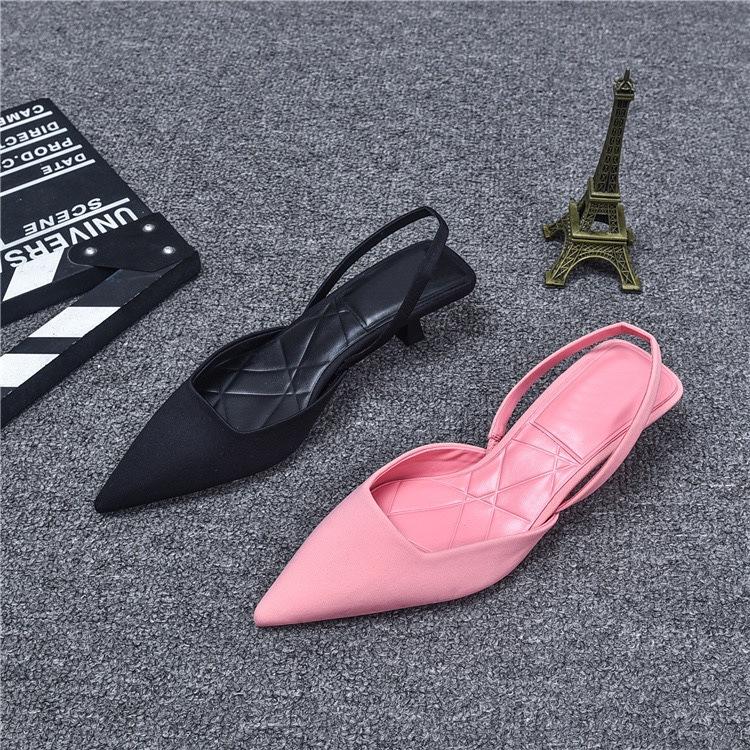 French 2025 summer new women's shoes thin heels fairy wind pointed head mid-rear empty flat bottom word with temperament sandals women