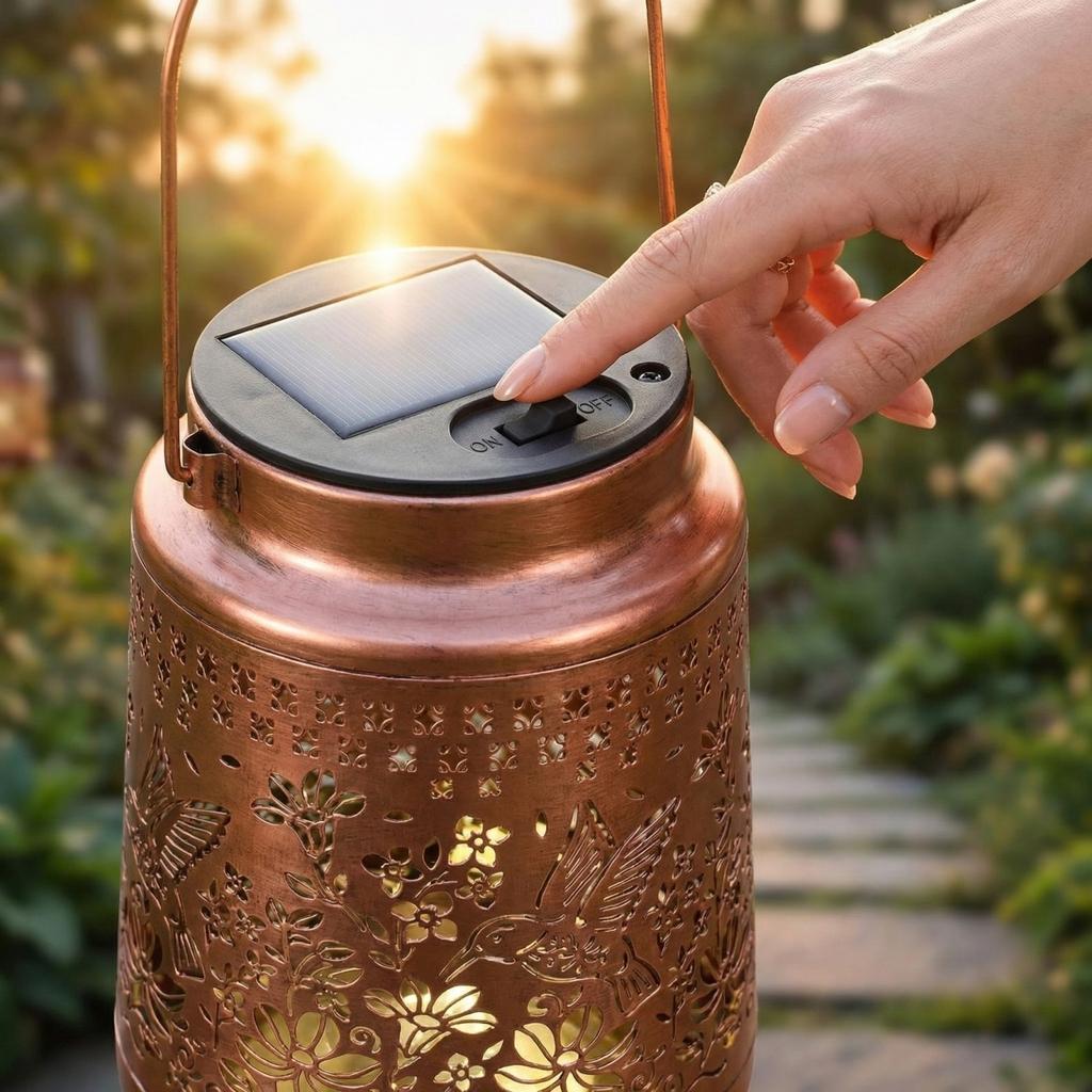 Solar Metal Hollow Hanging Light Balcony Garden Outdoor Decor Lamp