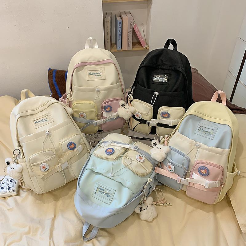 Junior High School Student Schoolbag Color Block Women's Large Capacity Backpack