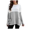 Women’s Causal Loose Pockets Sweater Color Block Knit Pullover Off Shoulder Tops