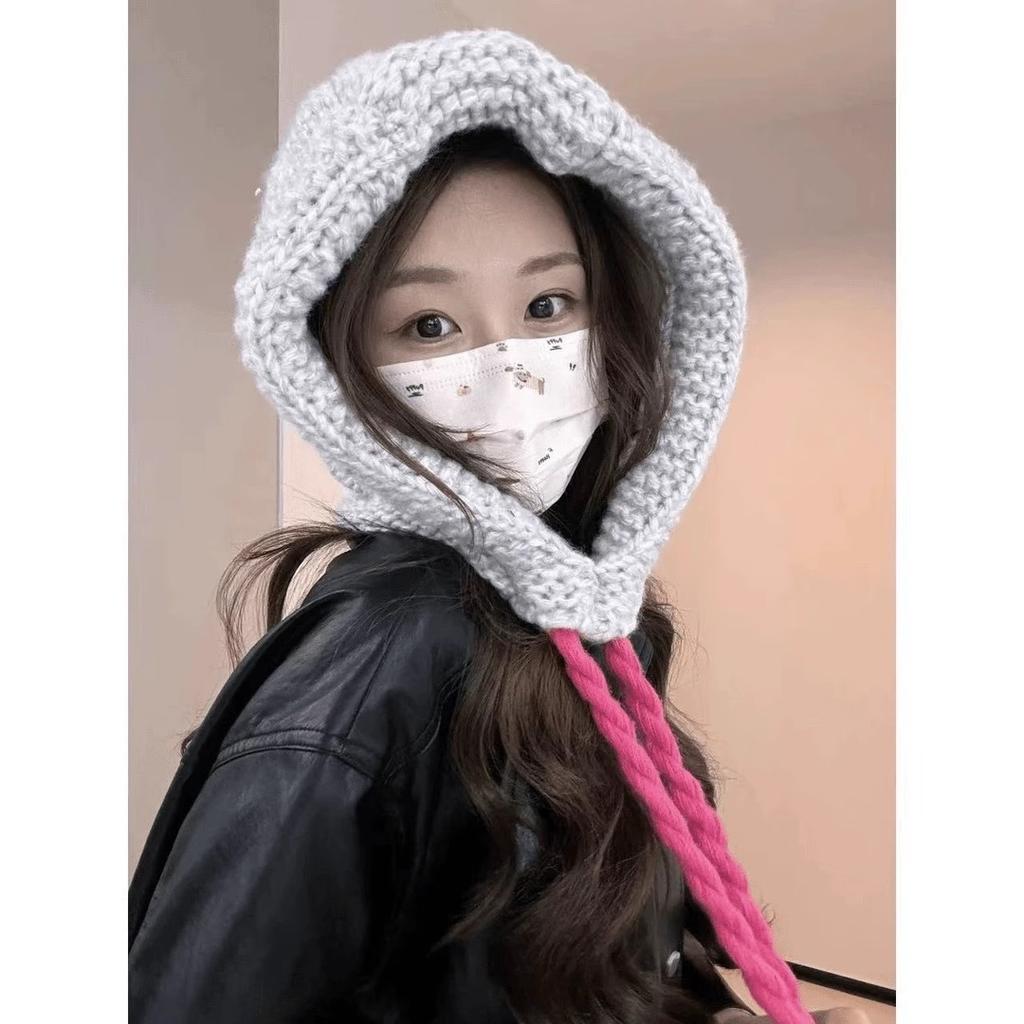 Korean Style Balaclava Hat Women's Baotou Knitted Hat Ear Protection Warm Woolen Hat Thickened Face Small Pullover Hat