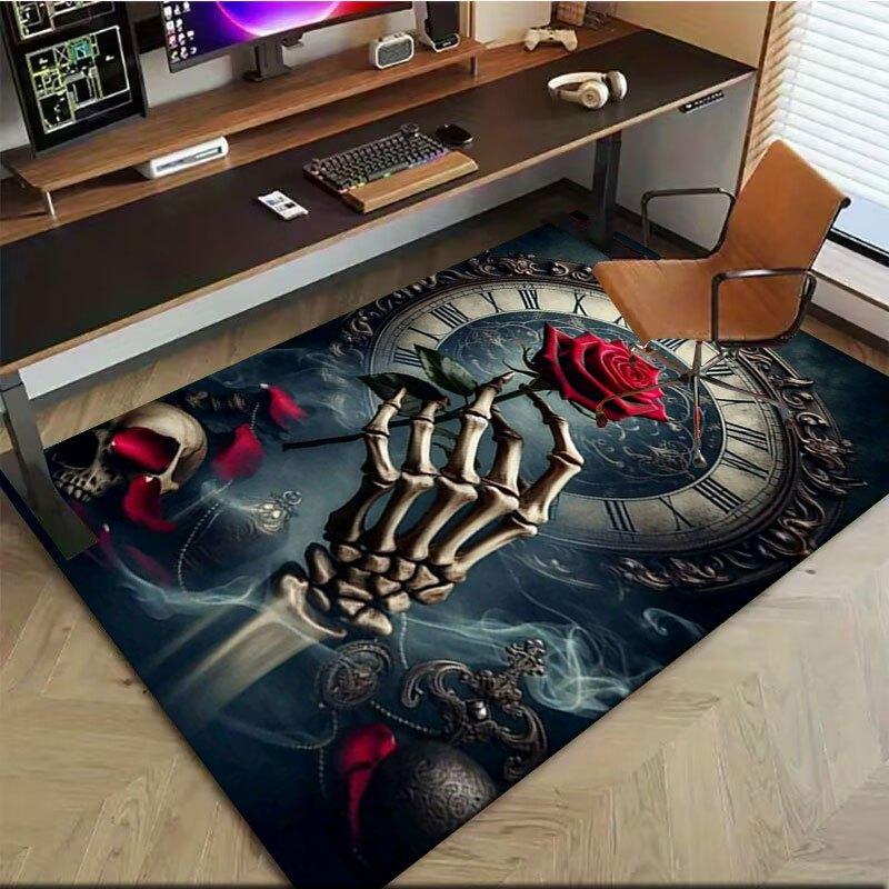 "Timeless Beauty: Gothic Skeleton Hand Holding Red Rose Wall Art Print"Office Mat Home Decor Office Desk Chair Carpet for office ph84