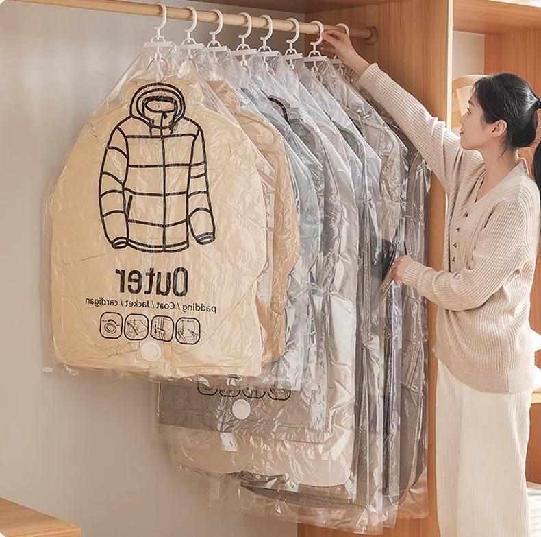 FX5256 Hanging Vacuum Compression Garment Bag: Waterproof, Dustproof, Side-Pull Air Extraction for Clothes Storage