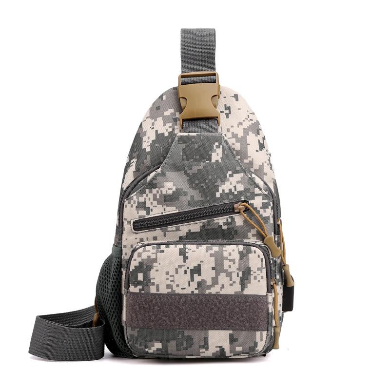 New camouflage breast bag, outdoor casual charging messenger bag, waterproof Oxford cloth breast bag, outdoor mountaineering shoulder bag.