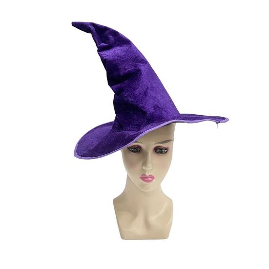 Velvet Witch Hat Sharp Corner Design Iron Wire Brim Role-Playing Themed Party Hat Halloween Costume Accessories
