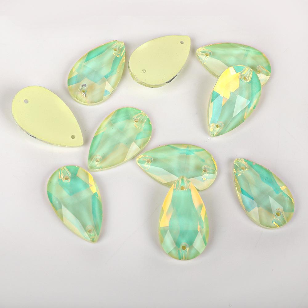 Water Drop Shaped Fluorescent Mocha Protein Glass Flat Buckle Hand Seam Drill, Double Hole Water Diamond Flat Bottom Drill Diy Material Package