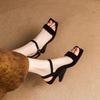 Straight Strap Sandals Women French Retro Temperament Wedge Heel High Heels Women Fashion Simple Summer