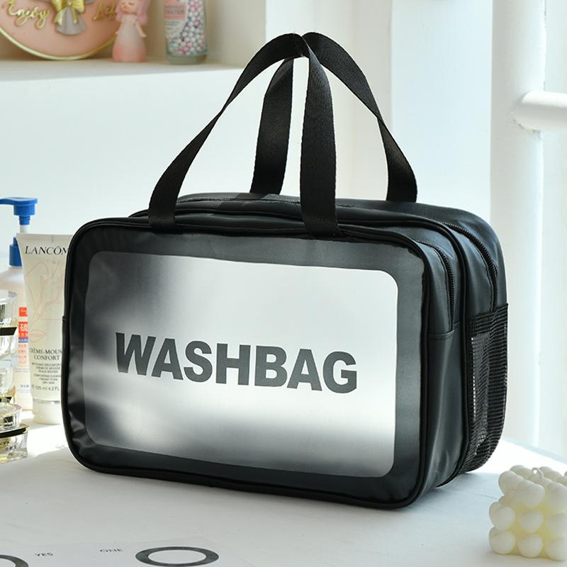 Handheld Large Capacity Travel Transparent Toiletry Bag Pu Waterproof Frosted Makeup Cosmetics Storage
