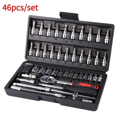 46 adet/takım Araba Tamir Alet Seti Mekanik Cırcır Anahtarı Ev DIY 1/4" Soket Anahtarı Seti Cırcır Tornavida Uçları El Aleti Setleri