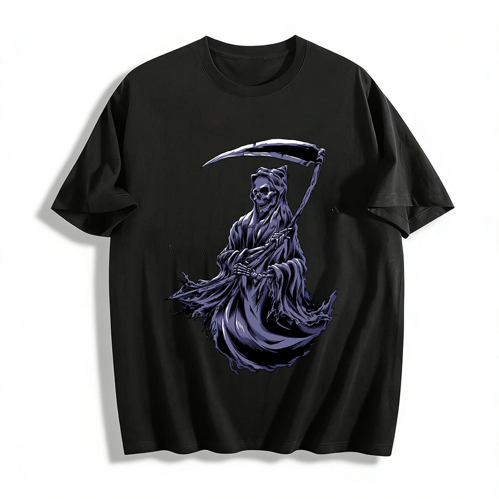 Grim Reaper Scythe Skull Print Cool Casual Top Pure cotton T-shirt XXS