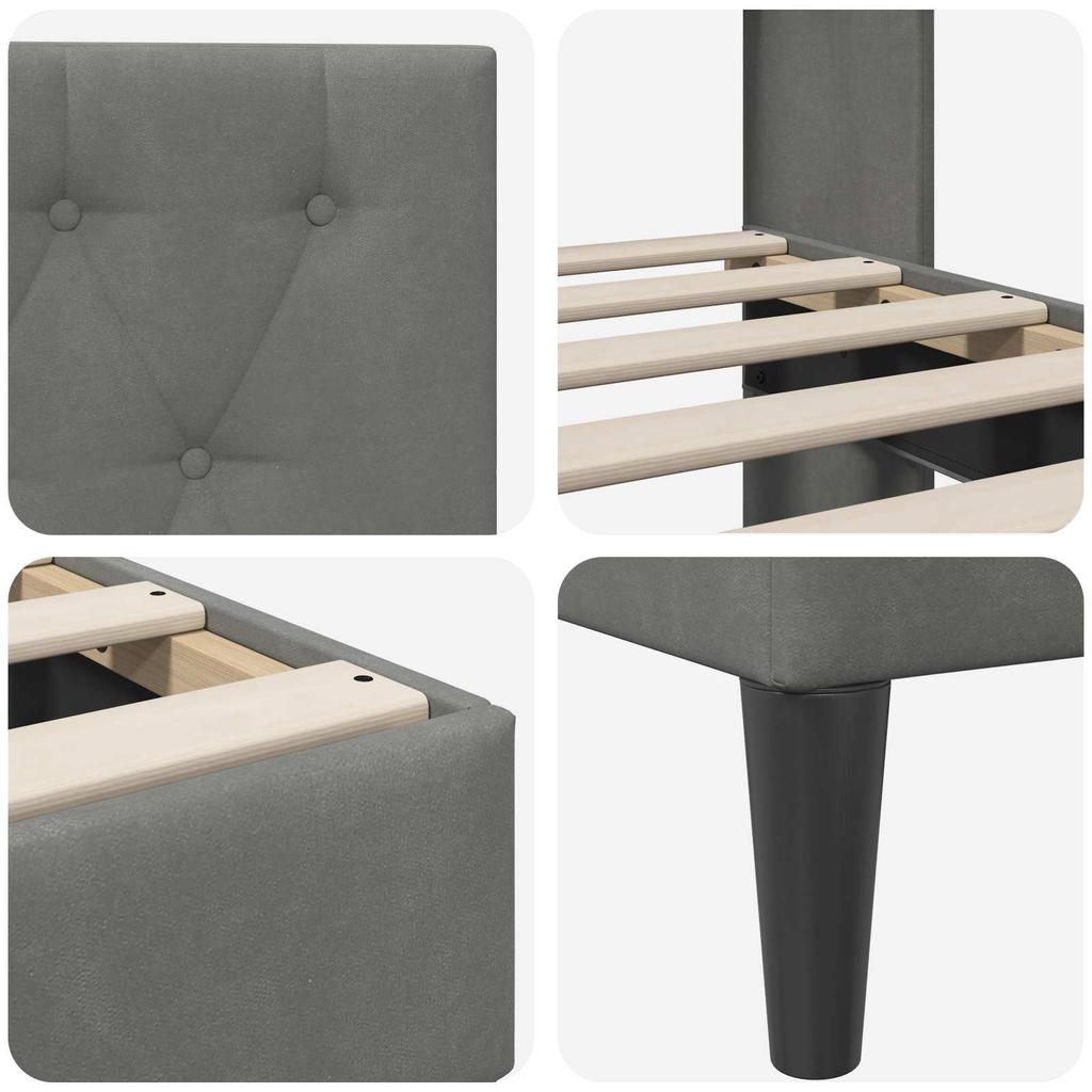 Dark Grey Upholstered Bed Frame with Headboard 90 x 190 cm Velvet