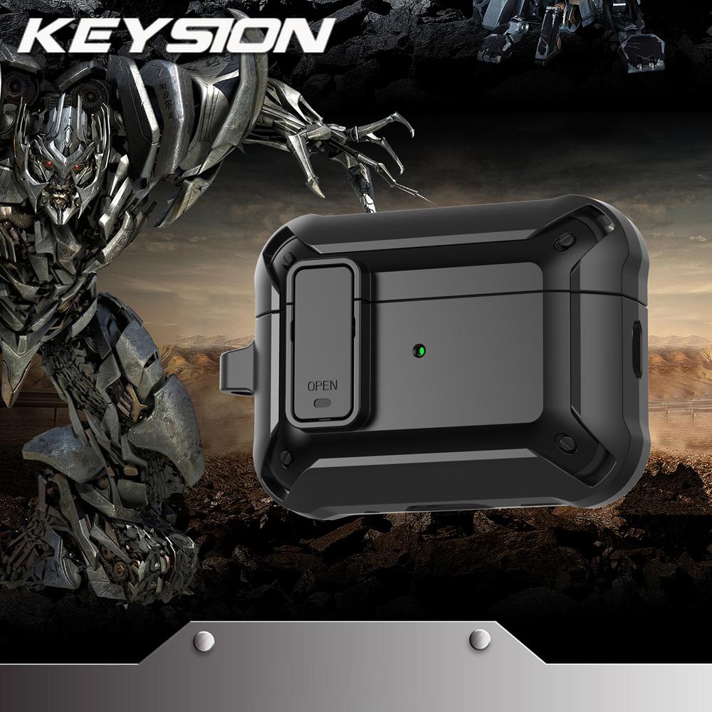 KEYSION Pouzdro na Bluetooth sluchátka pro AirPods Pro 3 Měkký silikon+PC Nárazuvzdorný zadní kryt se zámkem spínače Horolezecká karabina