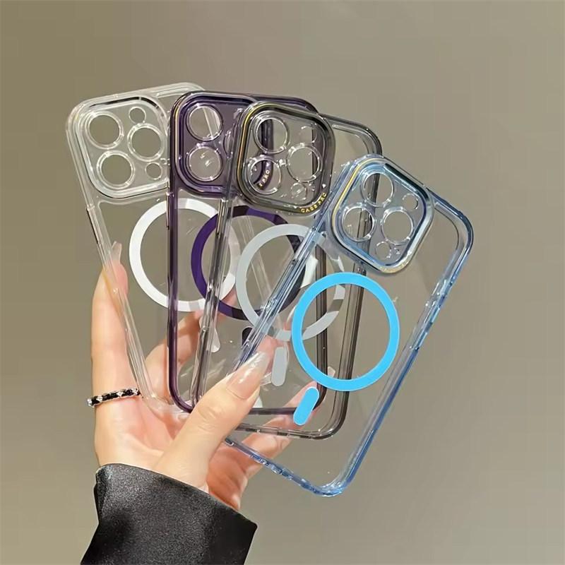 Transparente Hülle mit Acrylbeschichtung für Magsafe für iPhone 16 15 14 13 Pro Max Plus magnetische Abdeckung für kabelloses Laden Objektivschutz