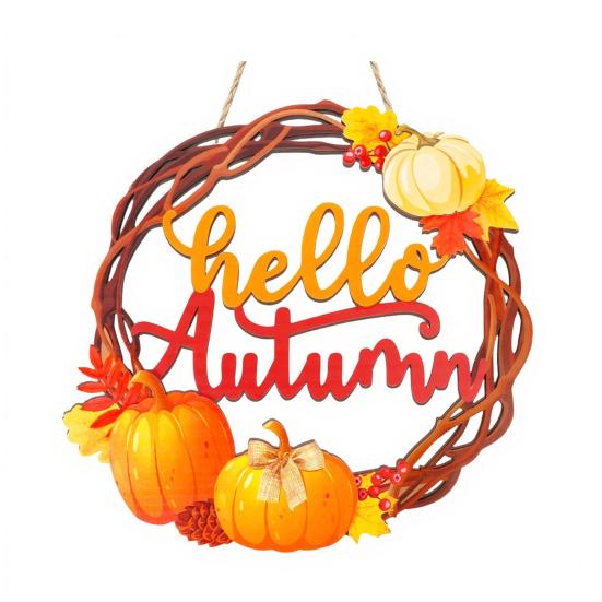 Maple Leaf Pumpkin Ornament Autumn Harvest Wooden Wreath Pendant, Front Door Hanging Ornaments with Hemp Rope, Natural Wood Seasonal Sign Pumpkins