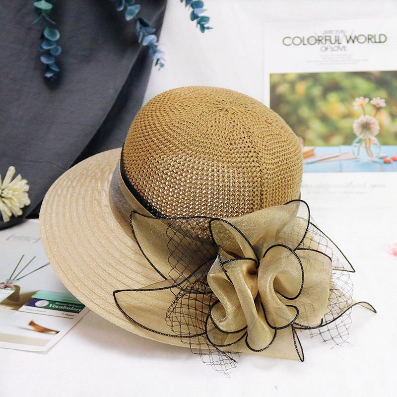 Summer Hats for Women Organza Flower Mesh Sunshade Hat Vacation Beach Hat Wide Brimmed Sun Hat Sun Protection Sombreros De Mujer