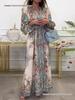 Retro European & American Women's Long Sleeve Spring Dress with Waist-Cinching, Big Hem, and Printed Design.
