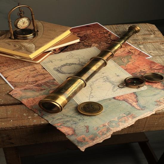 Brass Telescope 81.28 Cm with Leather Case – East India Company 1818 Tracker Spyglass for Home Decor and Gifts