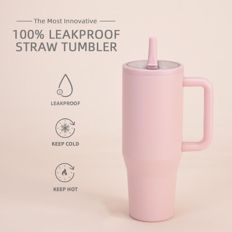 1200ml Double Wall Vacuum Insulated Travel Tumbler With Leakproof Foldable Straw Lid Car Office Outdoor