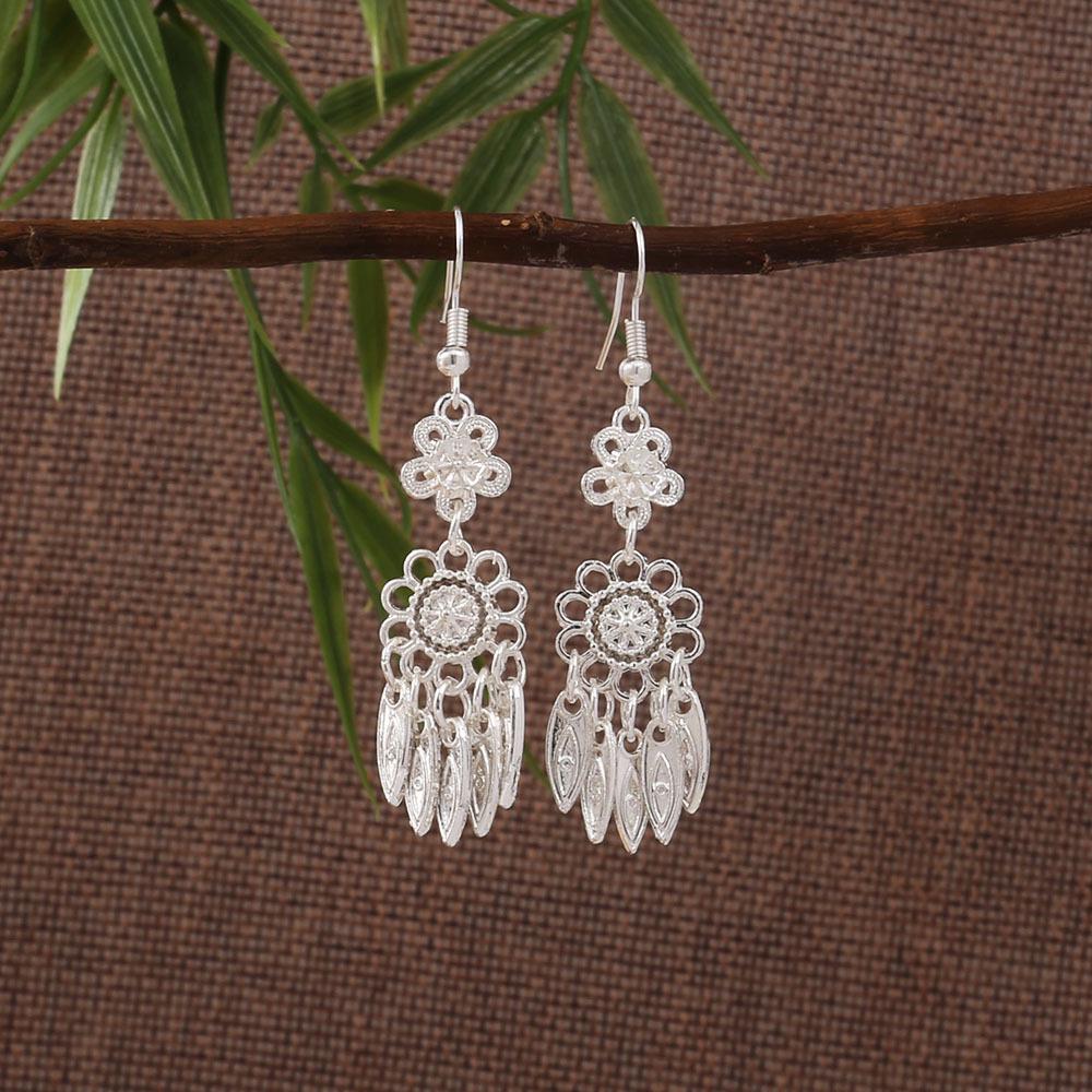 Miao Long Silver Tassel Earrings: Ethnic Style, Light Luxury, Exaggerated Design for Women