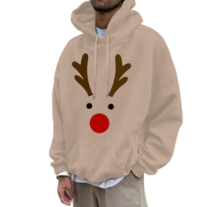 Christmas Clothing Print Deer Hooded Sweatshirt Couple Outfit Fashionable Casual Loose Long-sleeved Top
