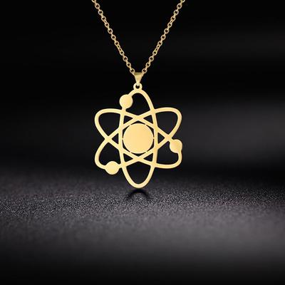 Collana con ciondolo modello atomico in acciaio inossidabile per donne e uomini, catena a maglie dorate, accessori, gioielli di moda, regalo