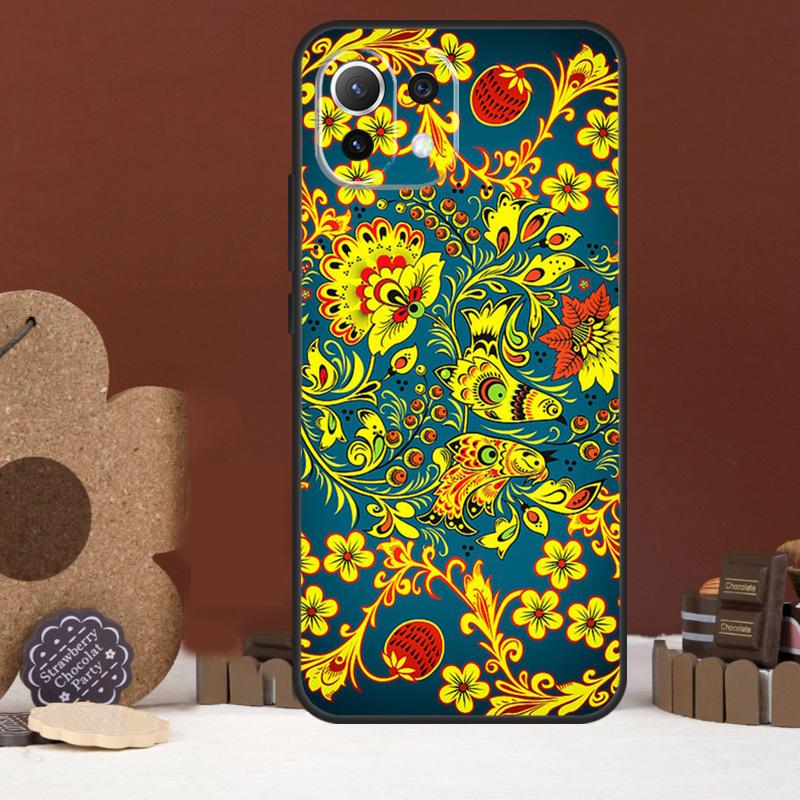

Khokhloma Russian Pattern Flower Case For Xiaomi 14 15 Ultra 15T 14T 13T 17 Pro Max POCO X7 Pro X5 X6 F5 F6 F7 F8 Ultra Cover POCO X4 Pro 5G