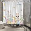Easter Rabbit Shower Curtain - Watercolor Garden Design With Bunnies, Eggs & Butterflies, Festive Spring Theme, Polyester