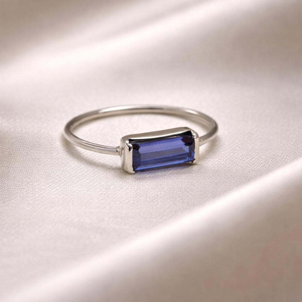 Blue Tanzanite Baguette Ring, 925 Sterling Silver Tanzanite Ring, Minimalist Modern Gold Fill Gemstone Jewelry