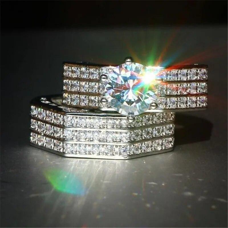 FDLK 2 stk Brudesett Elegante ringer for kvinner Bryllupsforlovelse Mote smykker med full skinnende kubikksirkon kvinnering