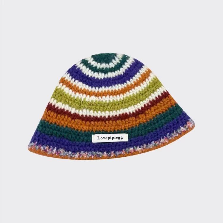 2023 Autumn New Crochet Korean Handmade Bucket Hat Women Weaving Knitted Hat Y2k Fashion Flowers Autumn Winter Beanies Basin Cap