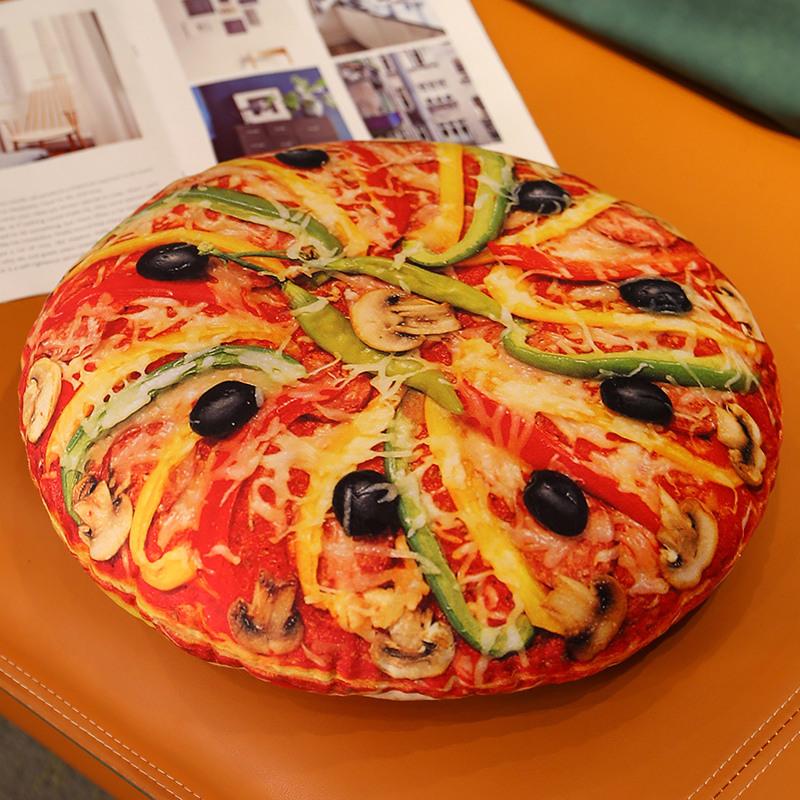 40/60cm Oreiller Peluche Alimentaire Pizza Rempli Comme Vrai Coussin Rond Snack Coquille Avec Fermeture Éclair Jambon Bacon Union Verte Bœuf Tomate Décor
