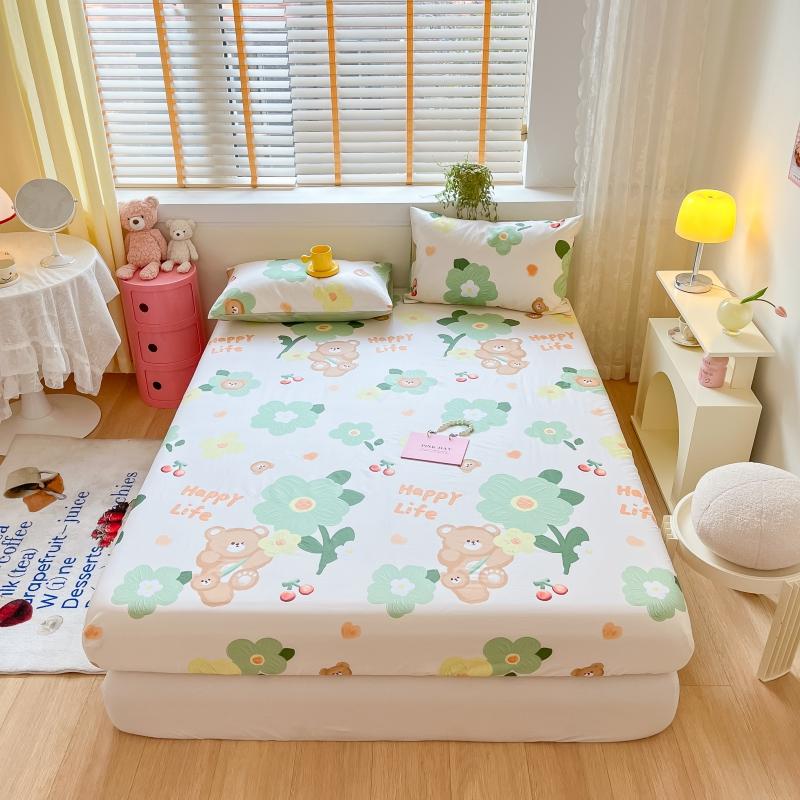 100% Cotton Bedsheets Cartoon Style Fitted Sheet For Kids Room Skin-Friendly Mattress Cover (No Pillowcase)