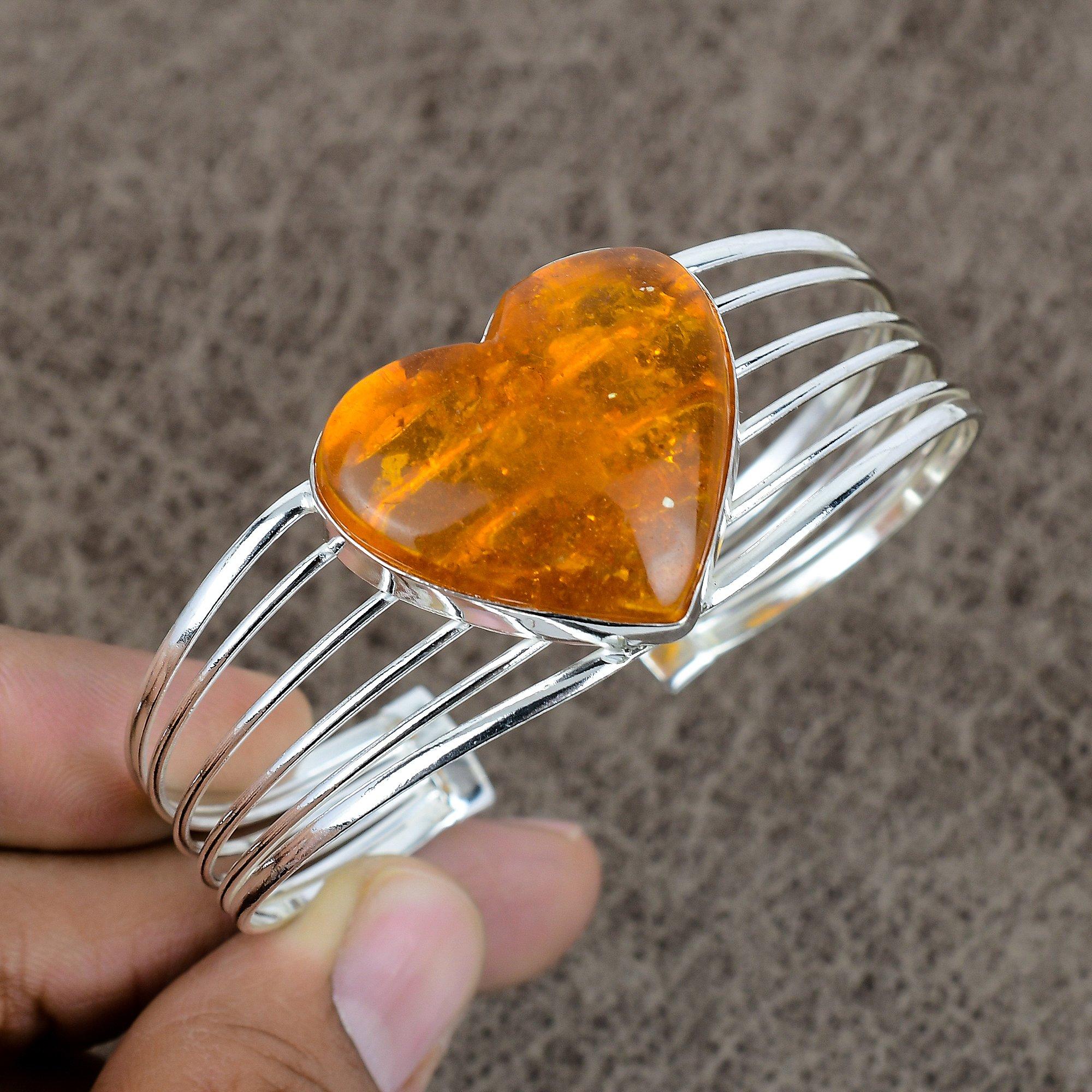 

Baltic Amber Gemstone Handmade 925 Sterling Silver Cuff Bangle Adjustable KKG-188