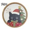 Cute Animal Wall Art Christmas Black Cat Decor, Layered Wooden Hanging Sign, Round 2D Creative Layout Flat Decoration for Living Room Bedroom And Hall